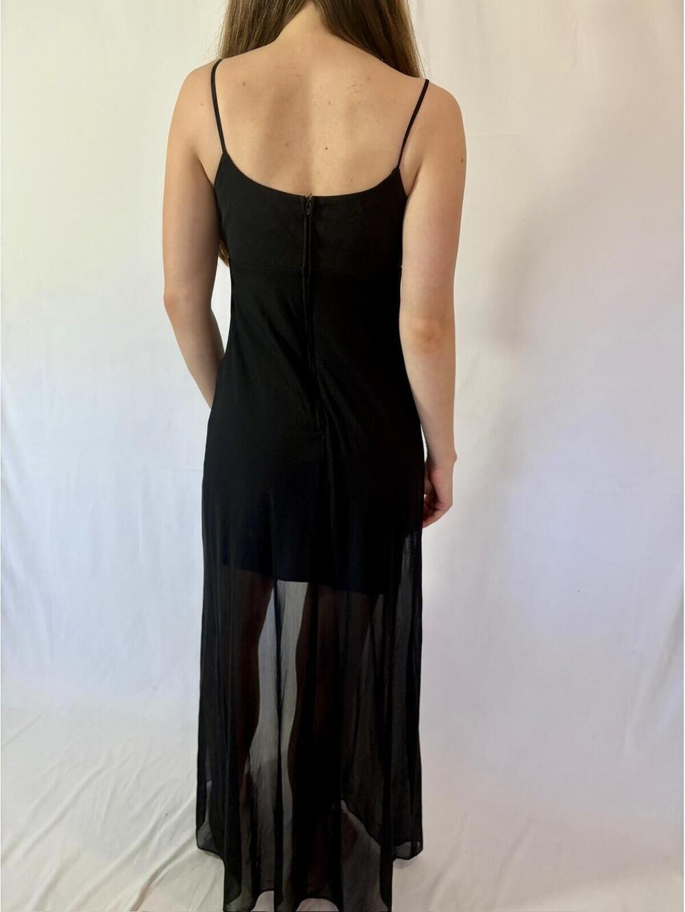 Vintage Blondie Nites Black Rosette Mesh Overlay High Low Evening Gown - Picture 6 of 7